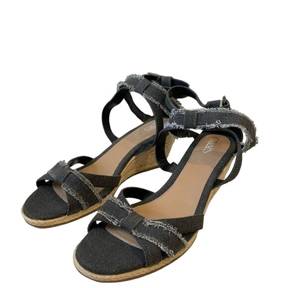 Chaps Espadrilles Ankle Strap Wedge Sandal Low Heel Denim Sz 11 NWOT Vacation - Picture 1 of 10